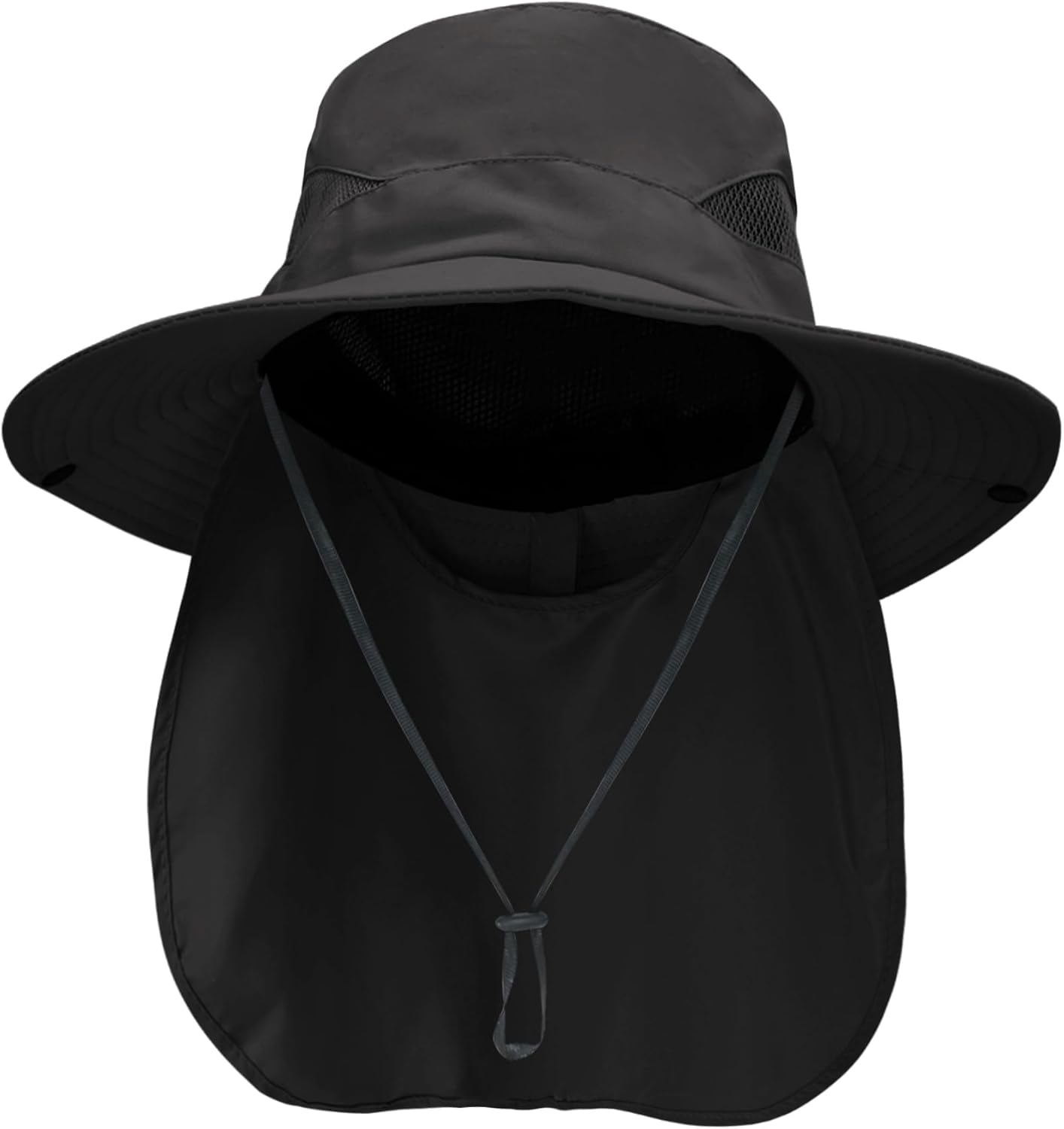 Wide Brim Bucket Hat with Neck Flap