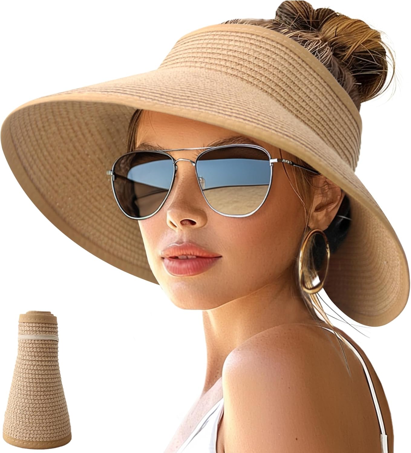 Wide Brim Straw Visor Hat