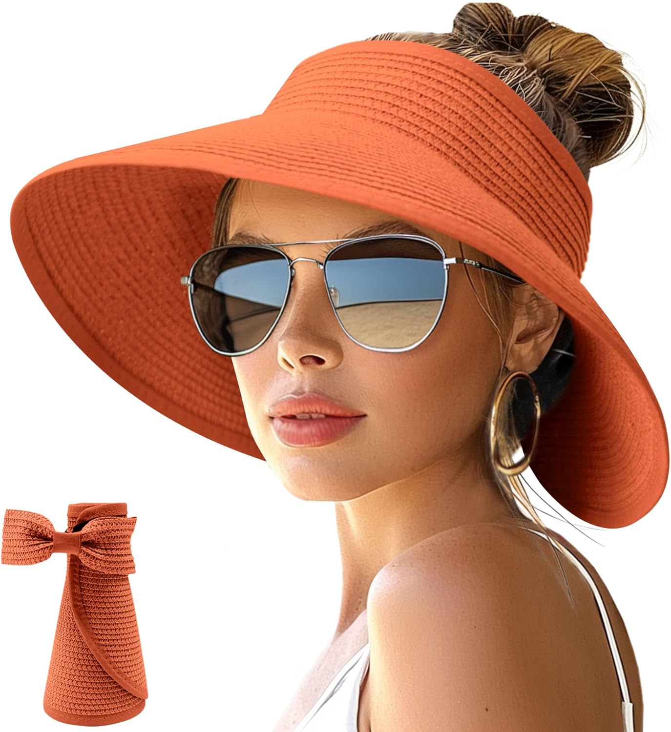 Wide Brim Straw Visor Hat