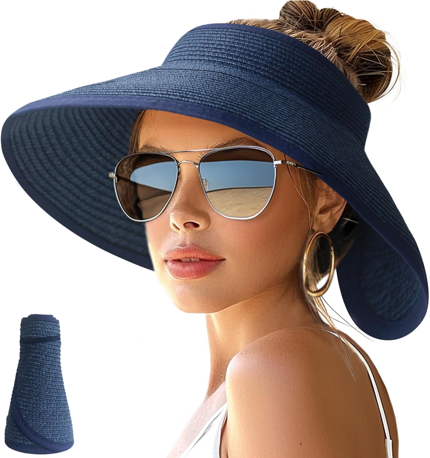 Wide Brim Straw Visor Hat