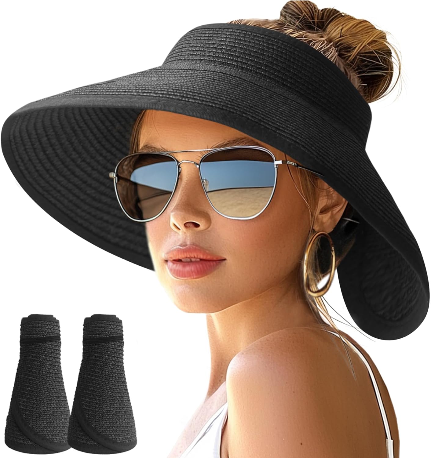 Wide Brim Straw Visor Hat