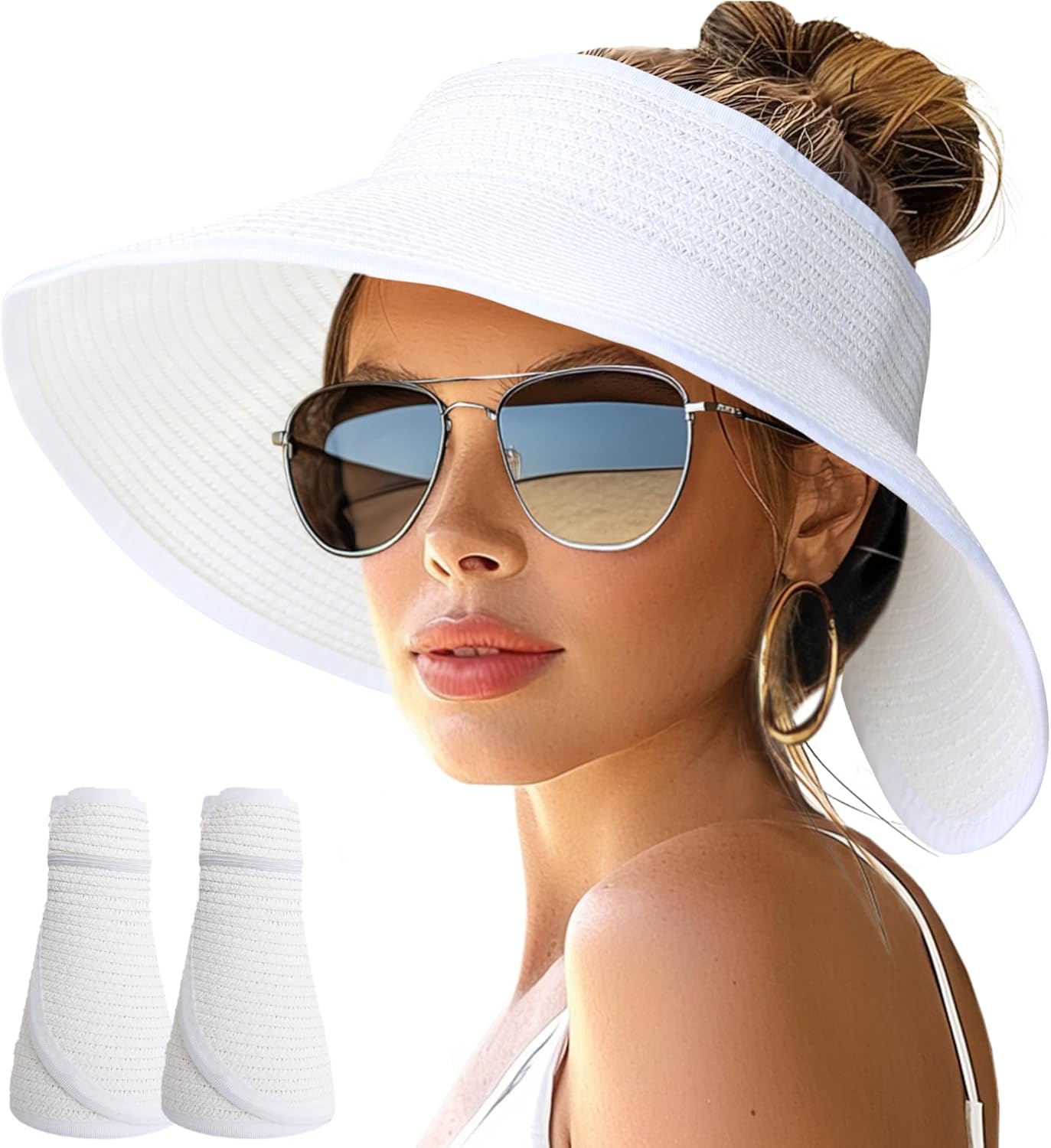 Wide Brim Straw Visor Hat