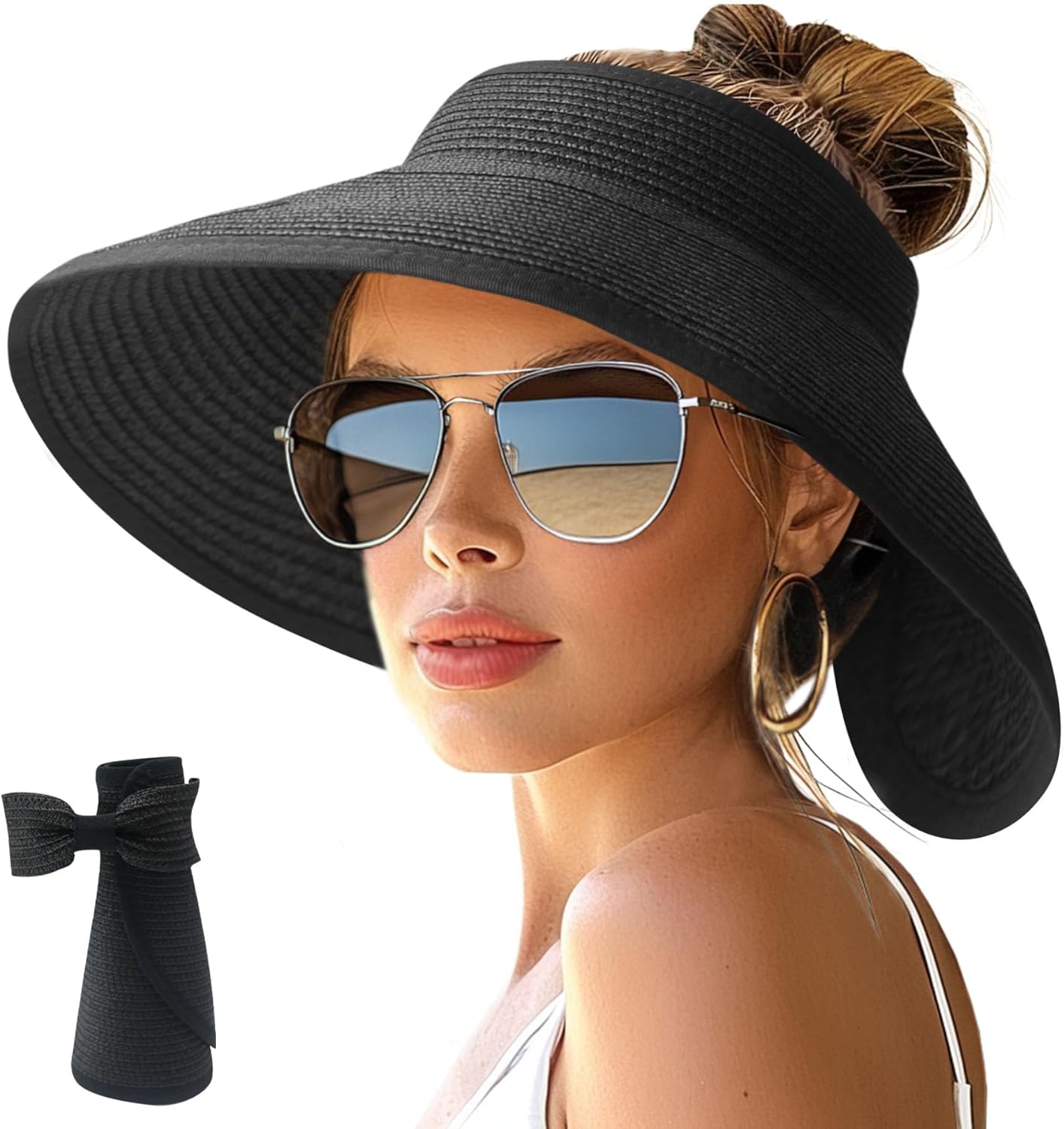 Wide Brim Straw Visor Hat