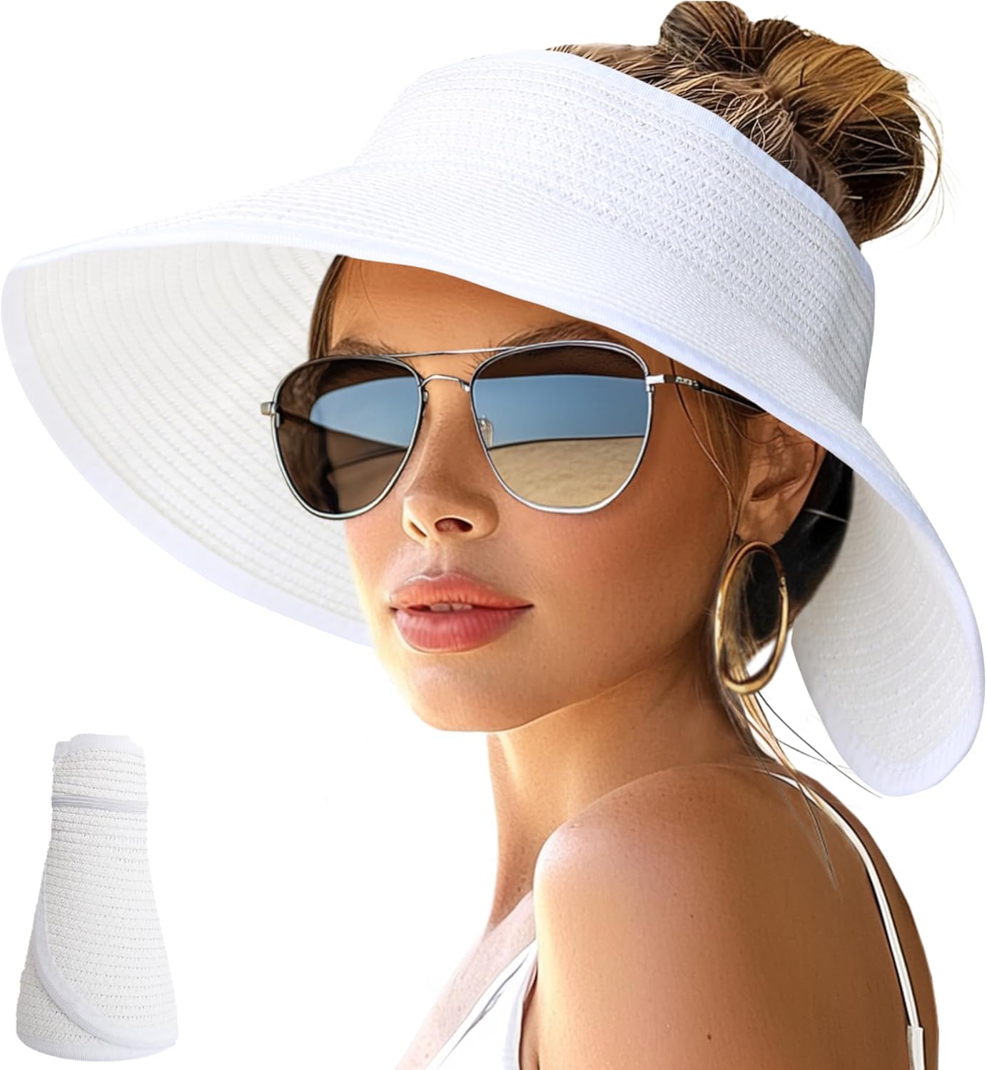 Wide Brim Straw Visor Hat