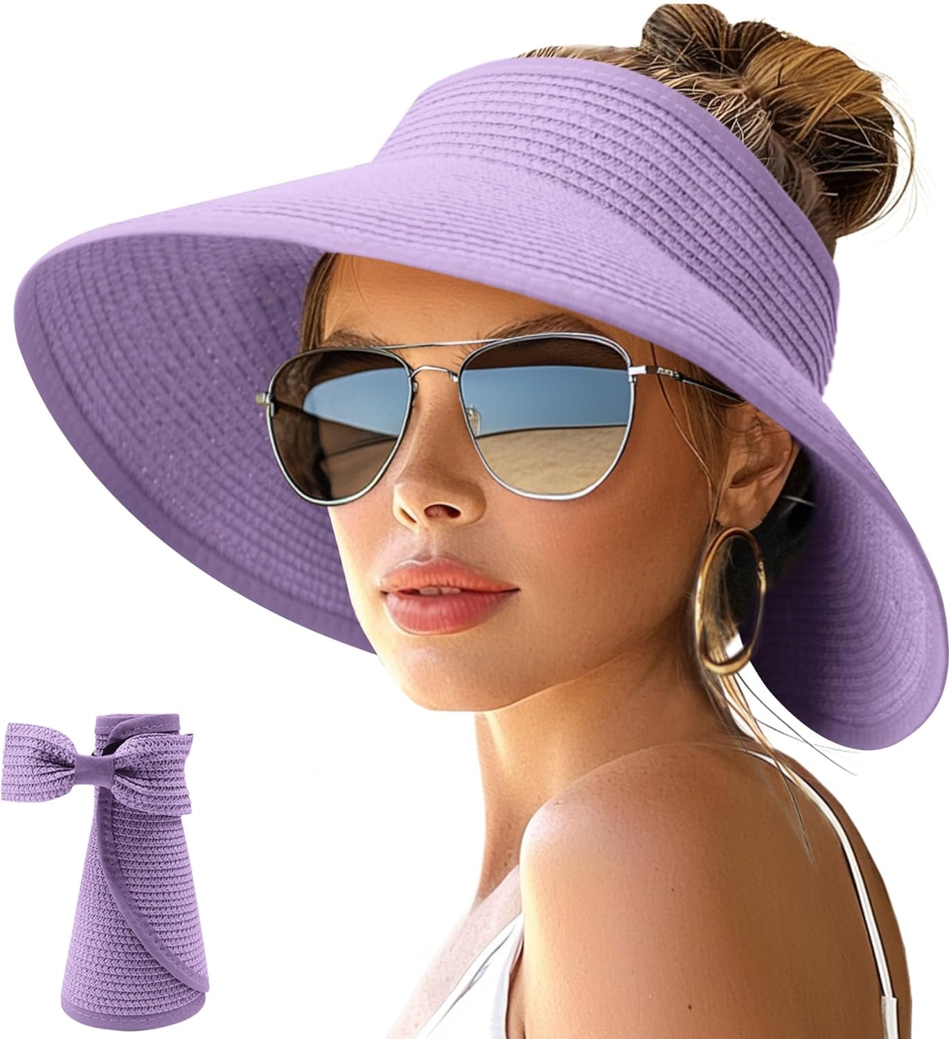 Wide Brim Straw Visor Hat