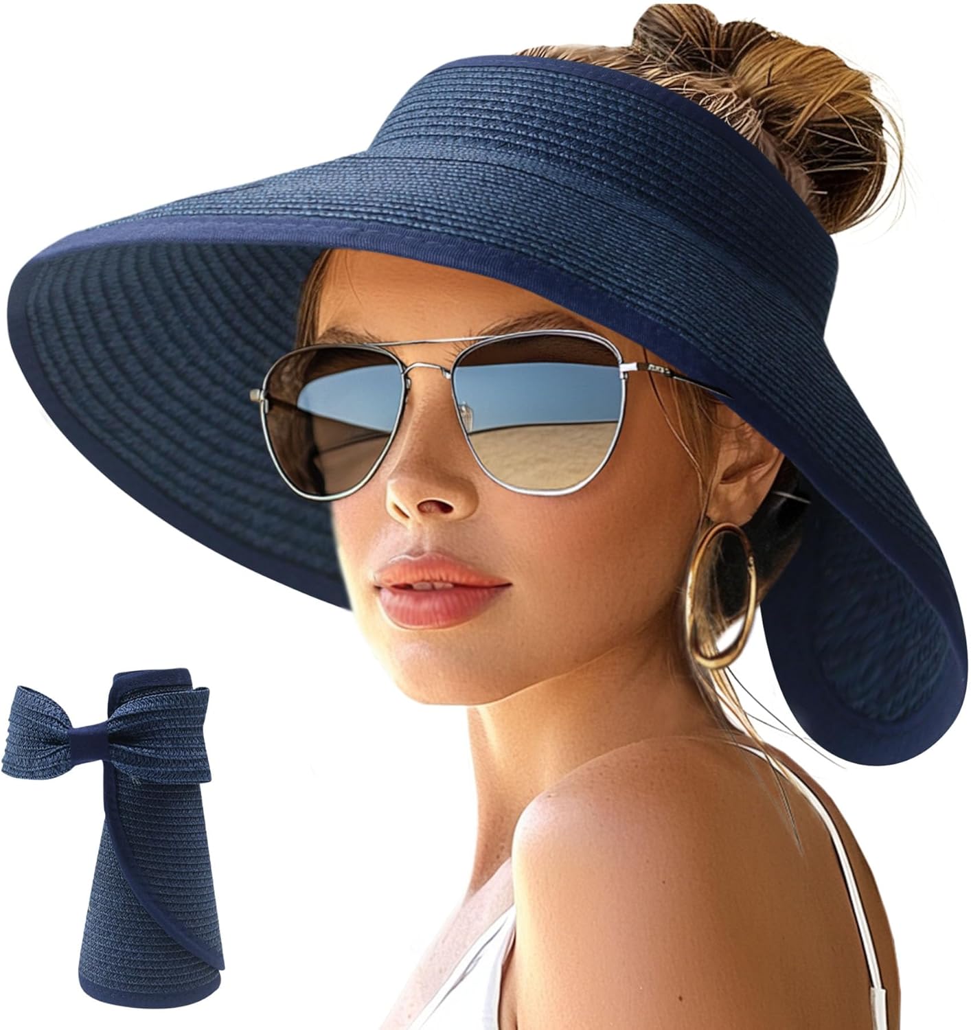Wide Brim Straw Visor Hat