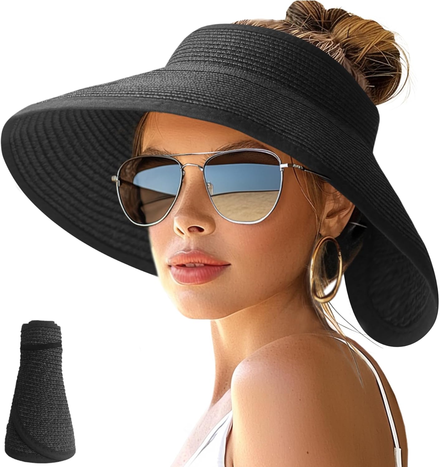 Wide Brim Straw Visor Hat