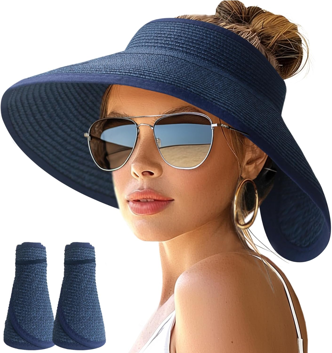 Wide Brim Straw Visor Hat