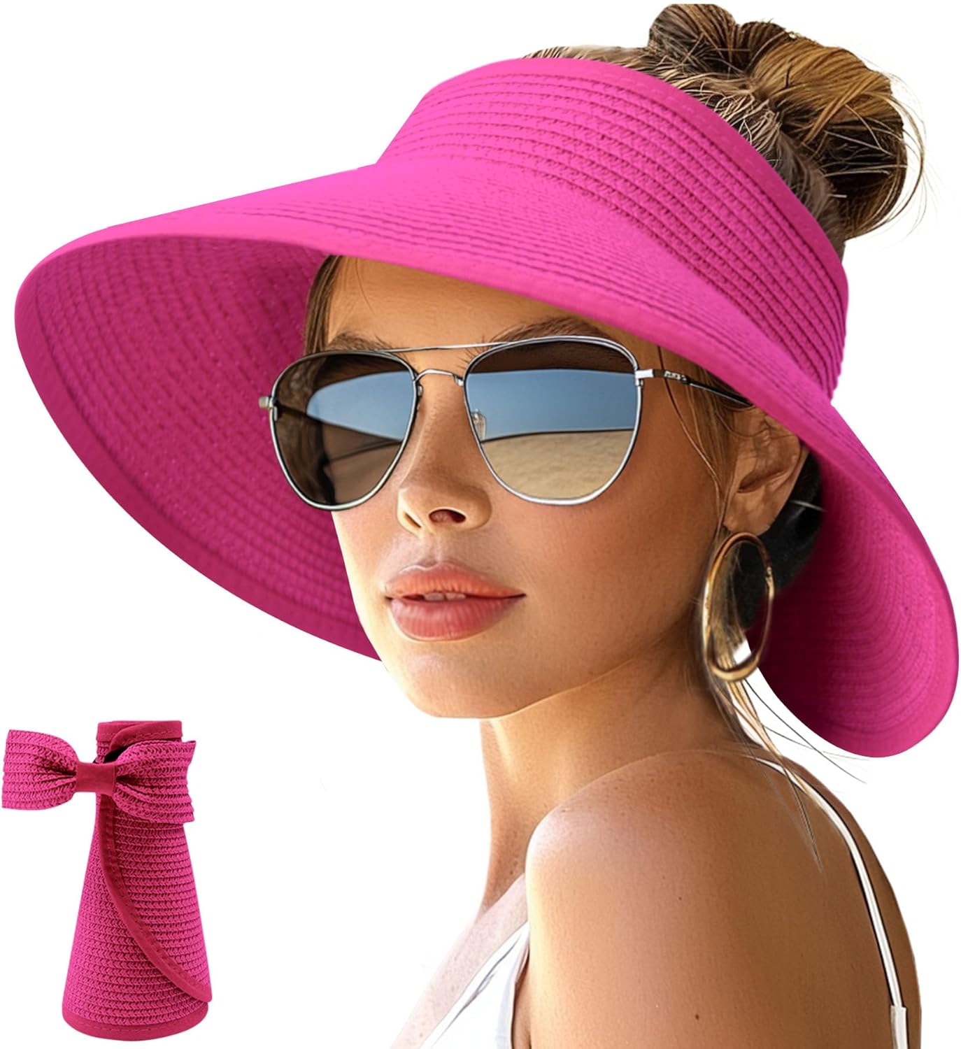 Wide Brim Straw Visor Hat