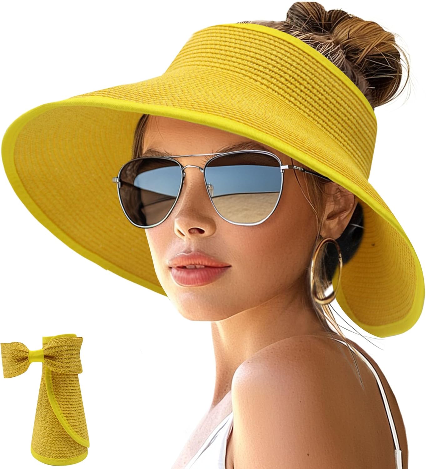 Wide Brim Straw Visor Hat