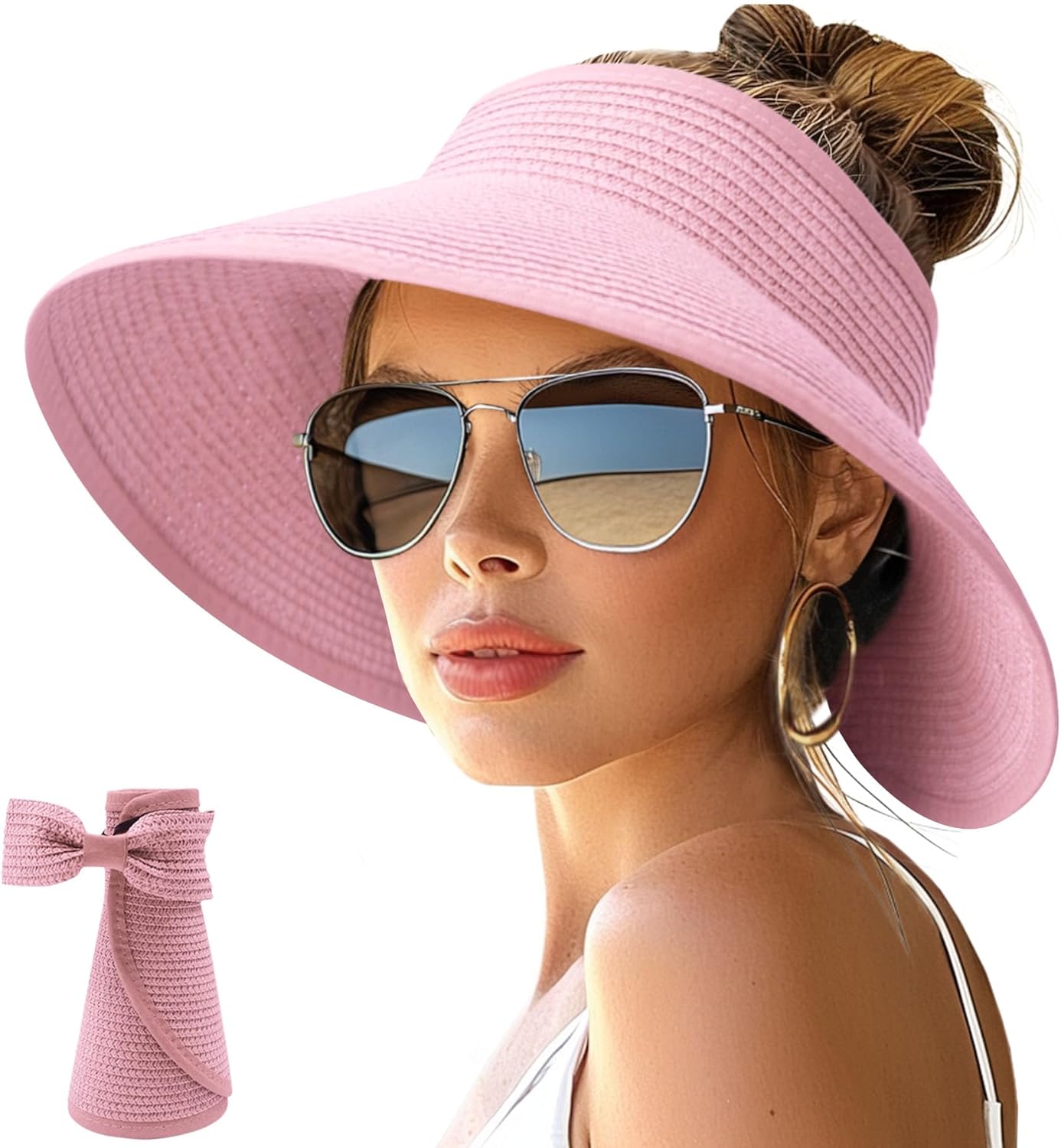 Wide Brim Straw Visor Hat