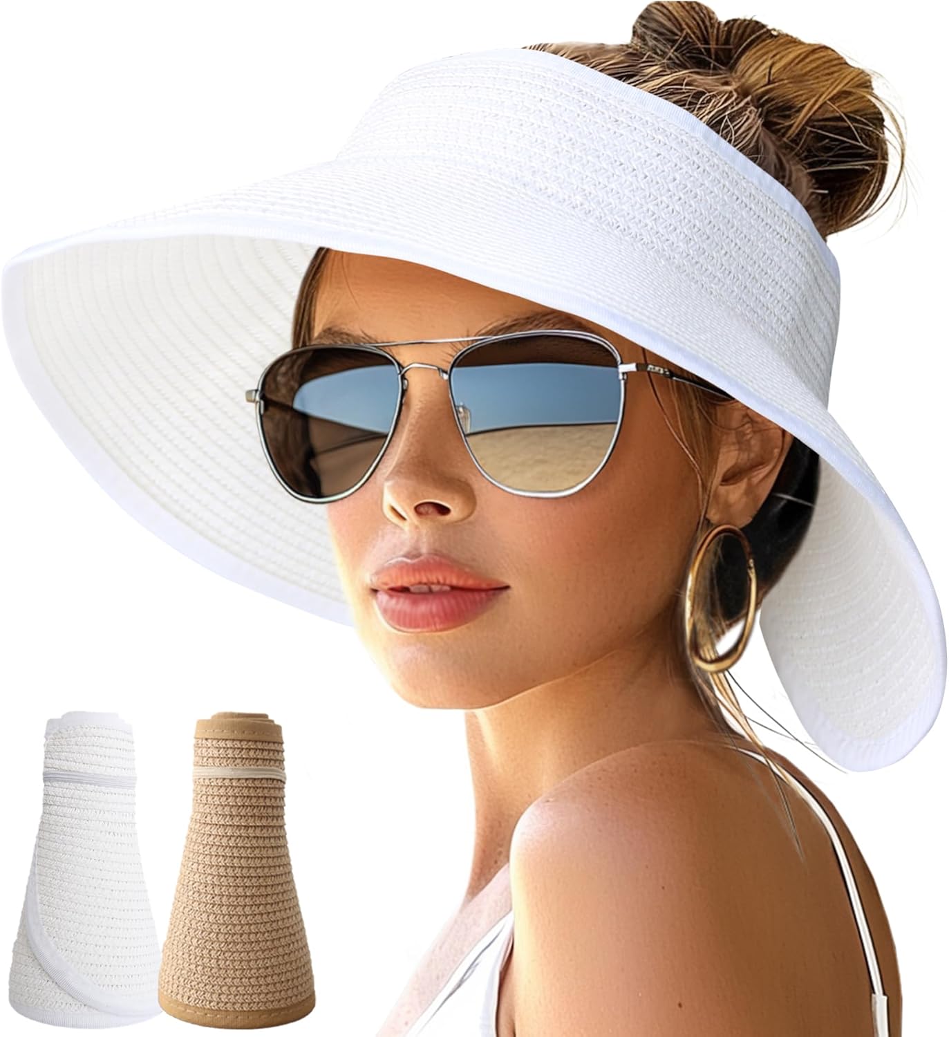 Wide Brim Straw Visor Hat