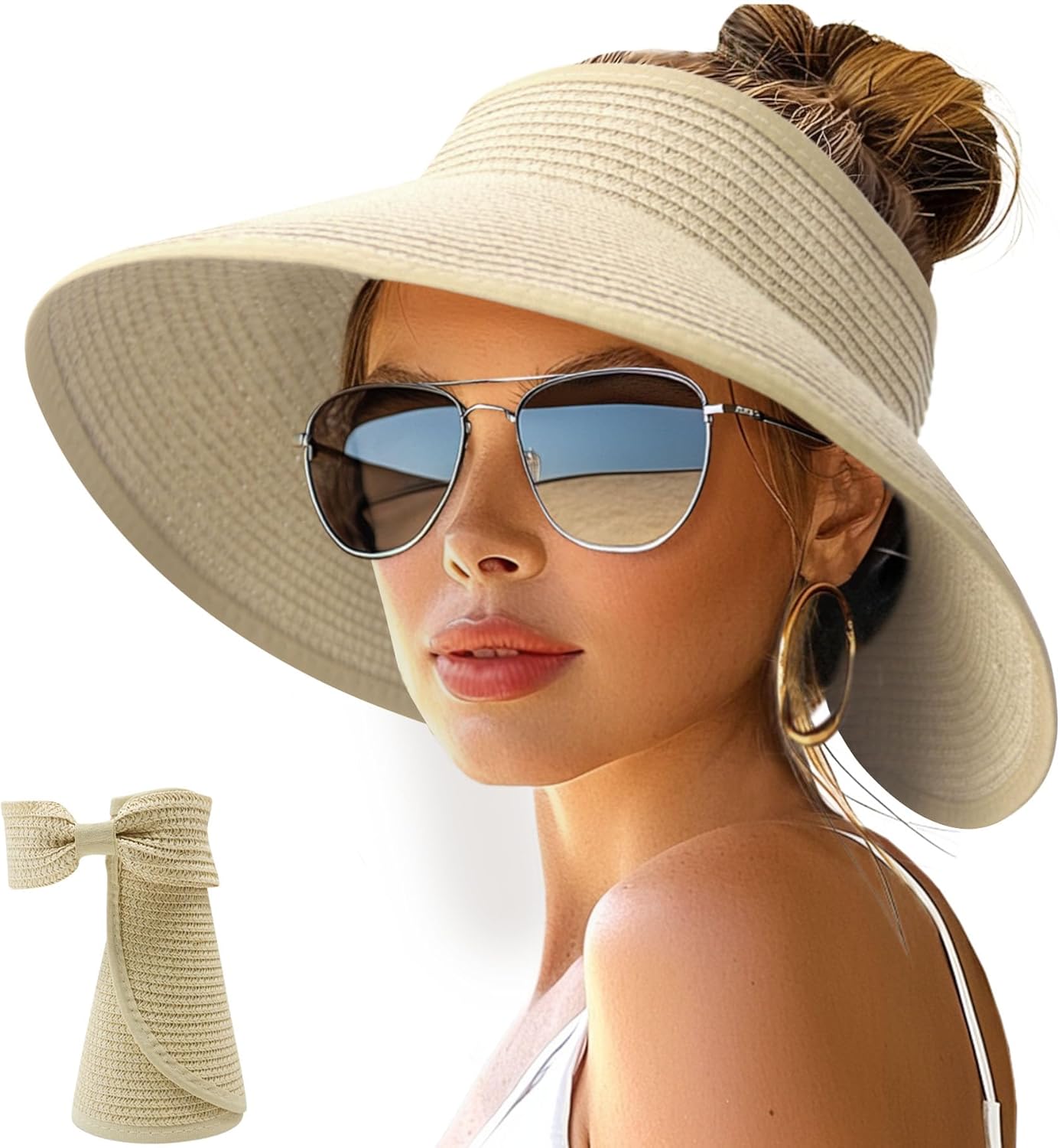 Wide Brim Straw Visor Hat