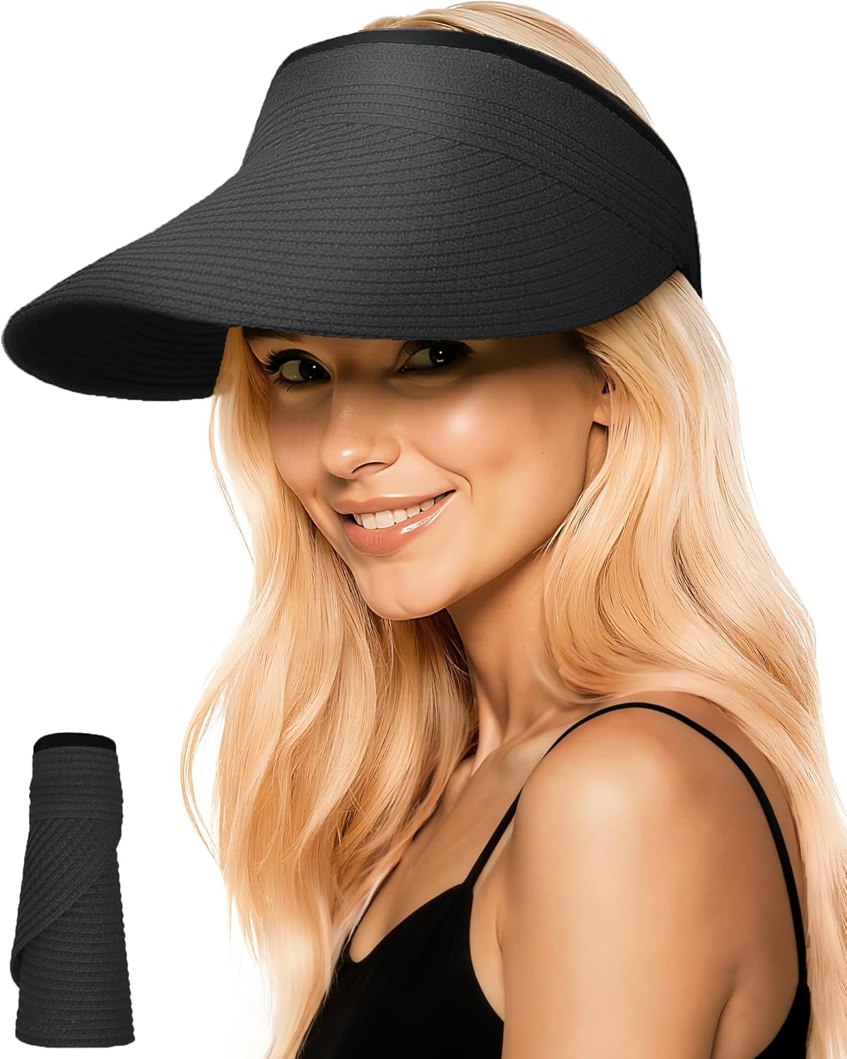 Wide Brim Straw Visor Hat