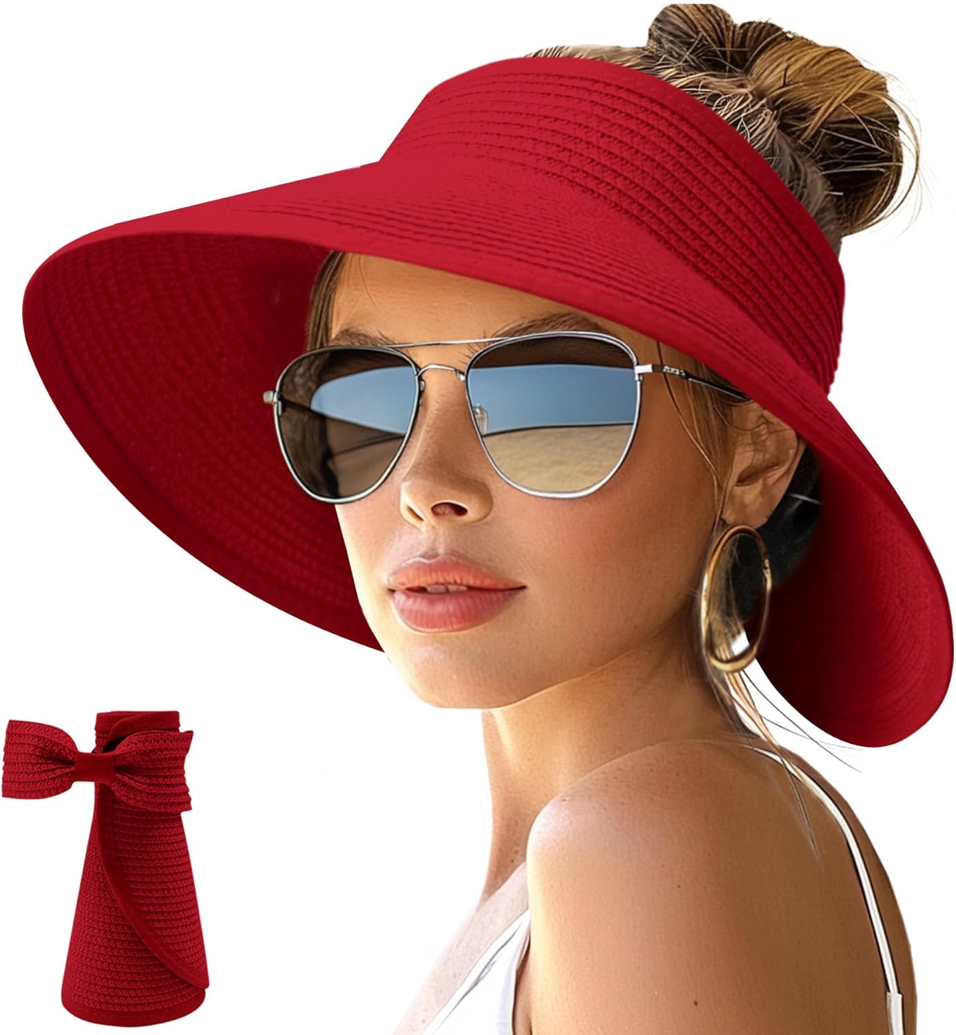 Wide Brim Straw Visor Hat