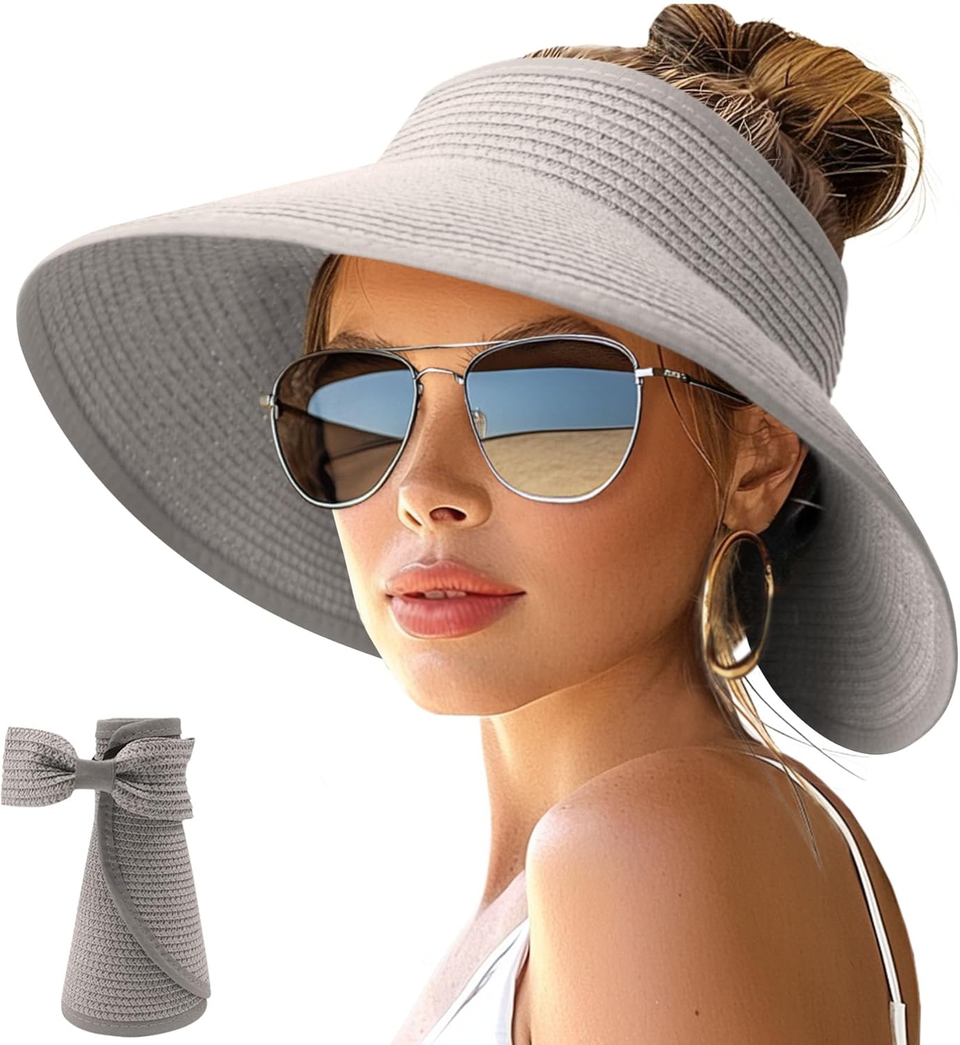Wide Brim Straw Visor Hat