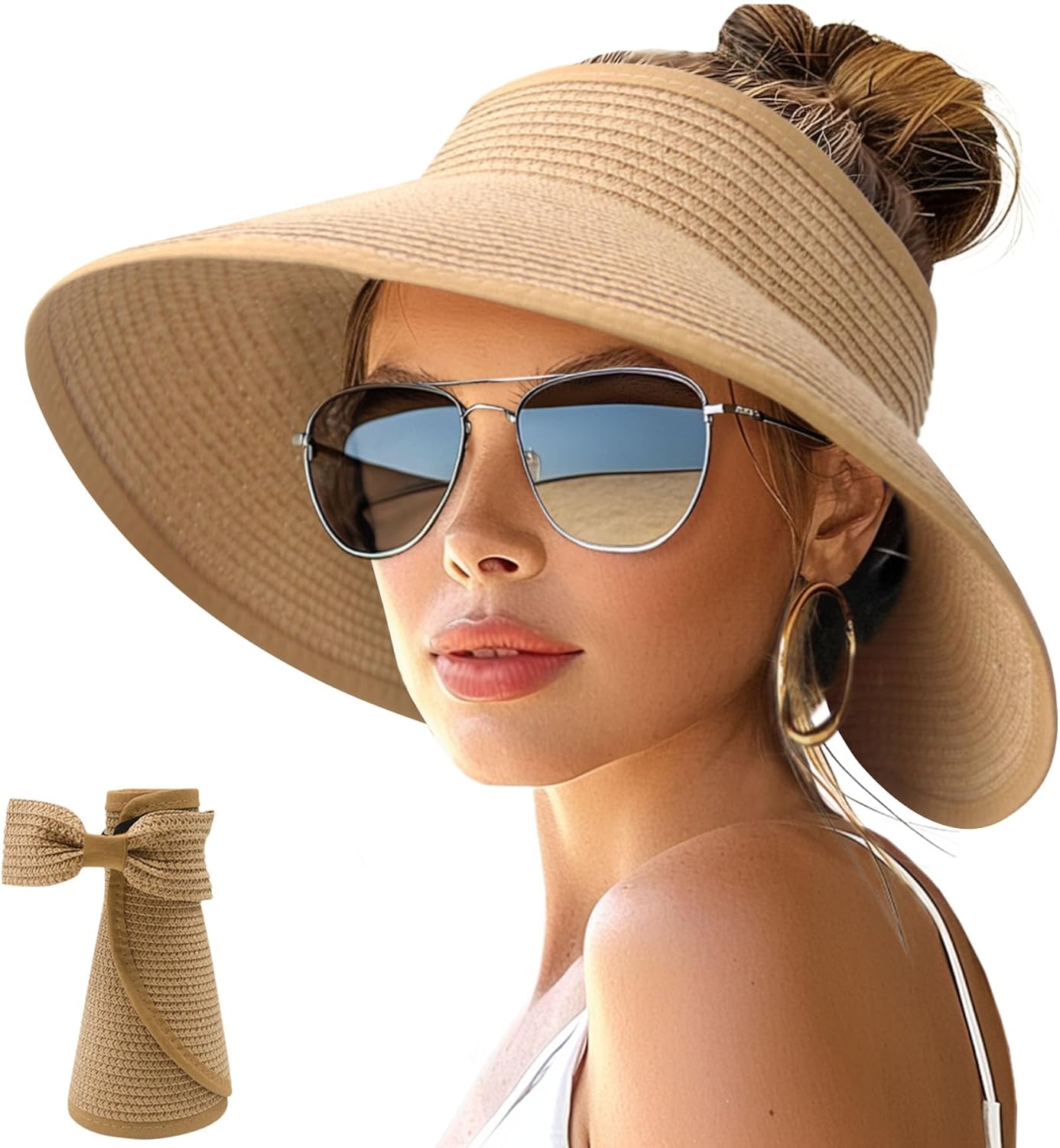 Wide Brim Straw Visor Hat