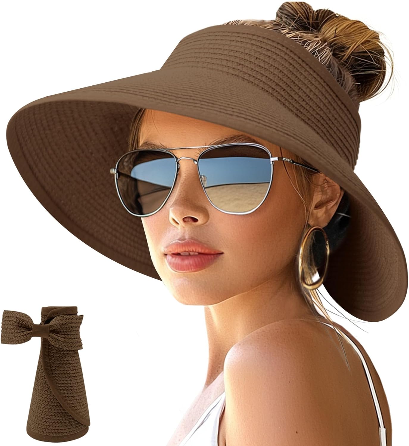 Wide Brim Straw Visor Hat