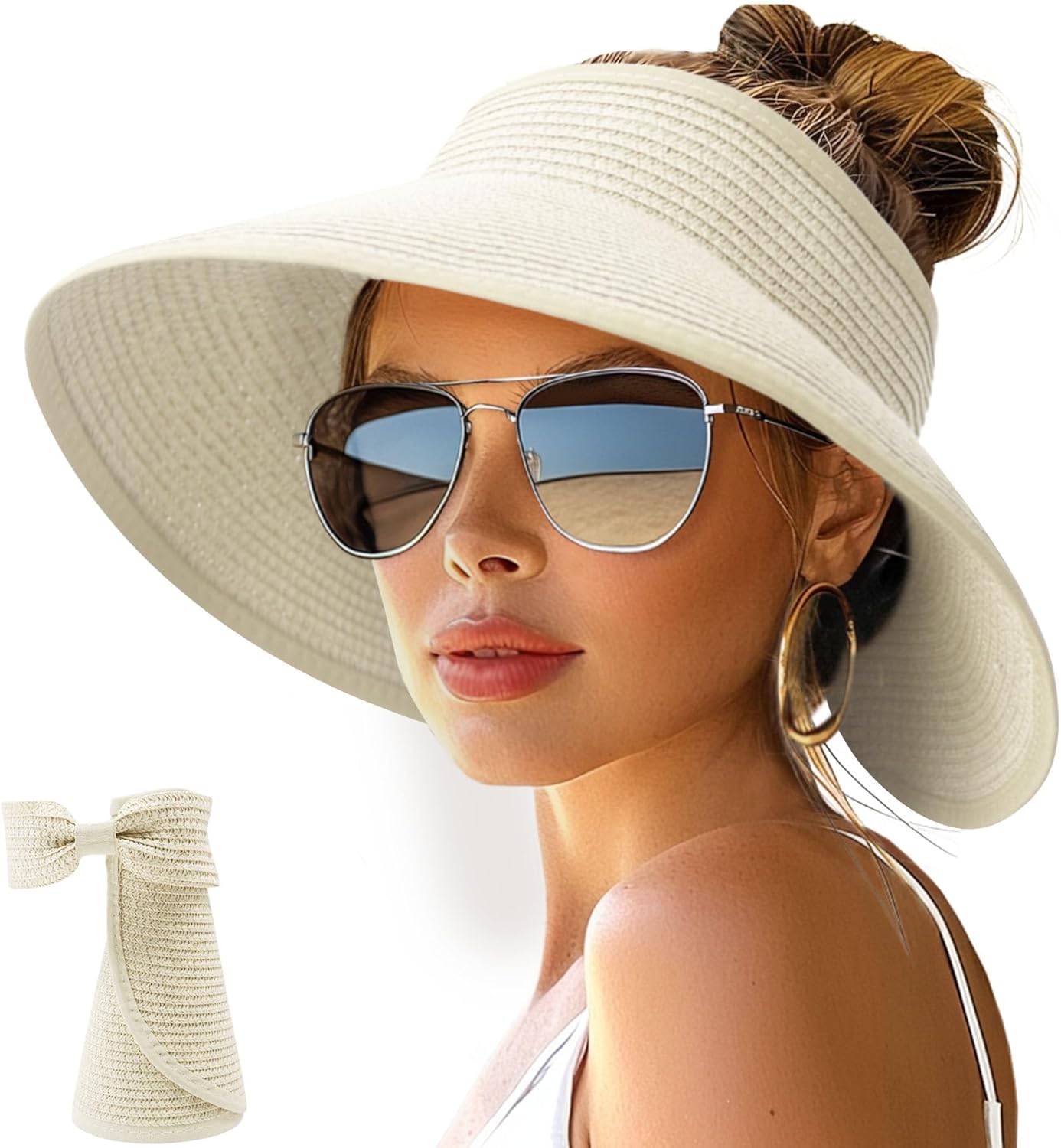 Wide Brim Straw Visor Hat
