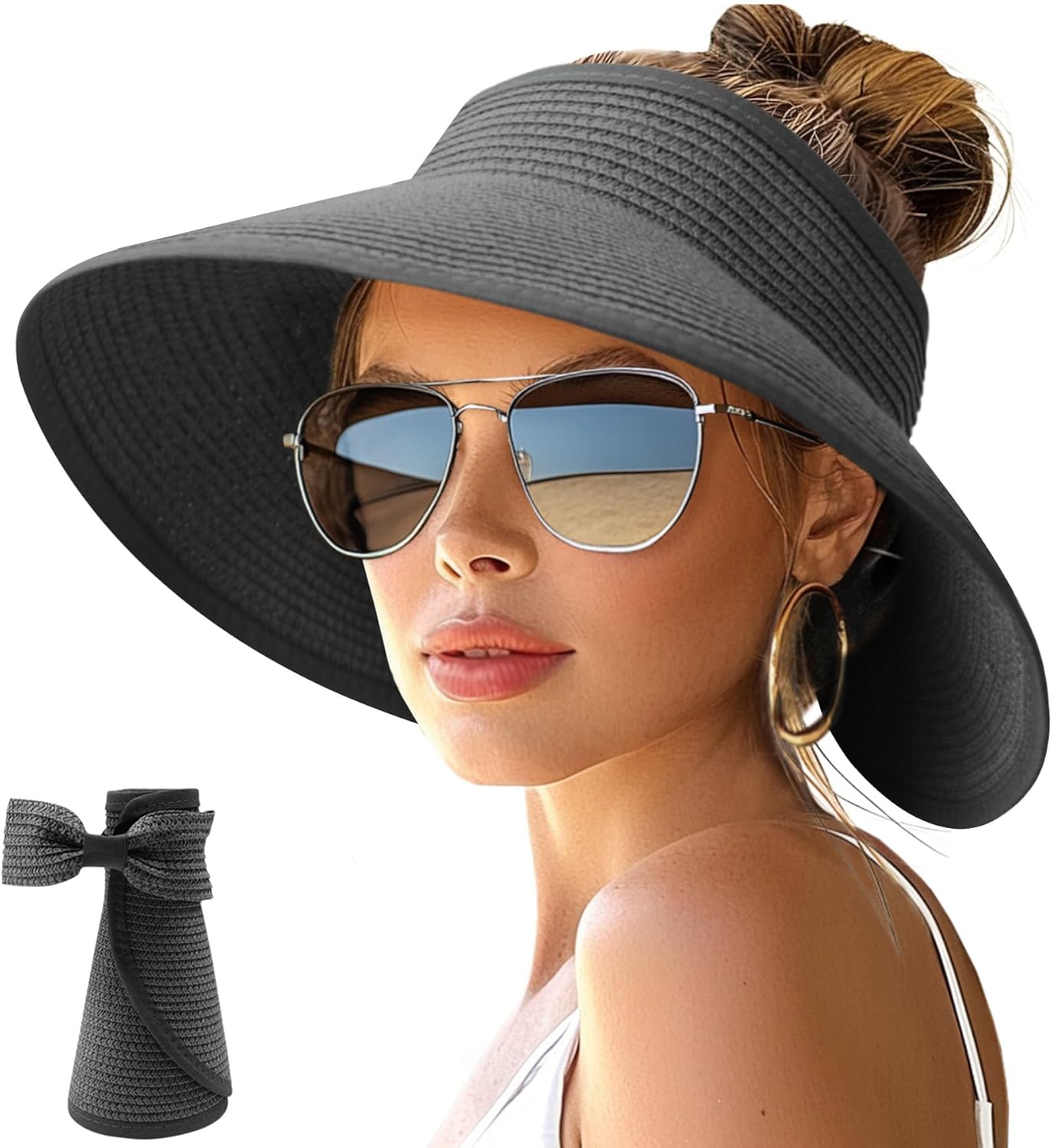 Wide Brim Straw Visor Hat