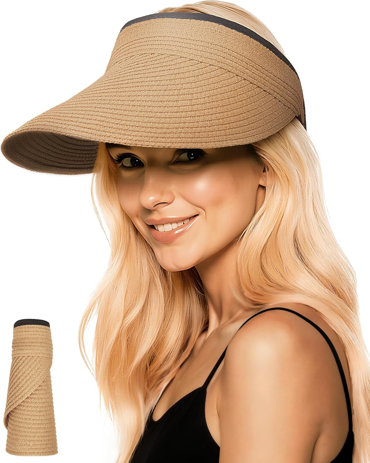 Wide Brim Straw Visor Hat
